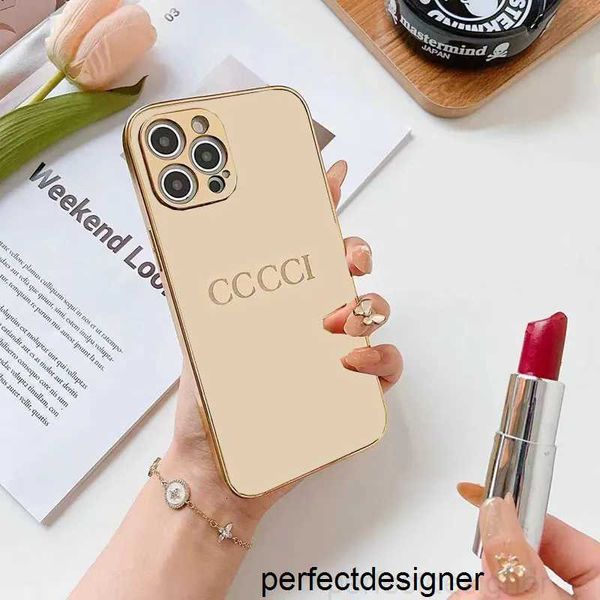 Diseñador para iPhone 14 Pro Max Plus Estuches para teléfonos Estuche de lujo con reflejo de espejo dorado 9 tipos Diseñador Funda con patrón dorado 13 12 11 XR XS 8 7 Phonecase9HG6