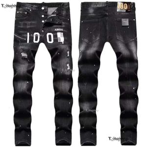Designer voor heren Dsquares trendy hiphop gescheurde broek zwarte digitale gedrukte midden op stijging kleine rechte been denim broek Men jeans ontwerpers Pant 885