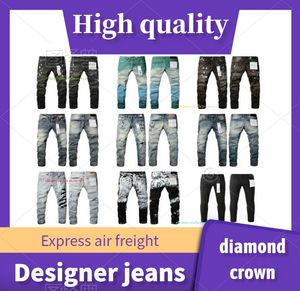 Ontwerper voor herenmode skinny paars merk skinny motorfiets slim-fit jeans trendy gescheurd patchwork gat het hele jaar door slanke pijpen