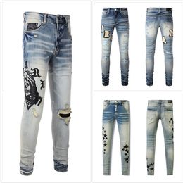 Jeans de créateurs pour hommes jeans Ripped Hip Hop High Street Ringing Pant Fashion Brand Pantalones Vaqueros Para Hombre Motorcycle broderie Close Slim Fit Jeans Men