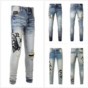 Designer Jeans for Mens Jeans scheurde Hip Hop High Street Wandel Pant Pant Pantalones Vaqueros Para Hombre Motorfiets Borduurwerk Close Slim Fit Jeans Men