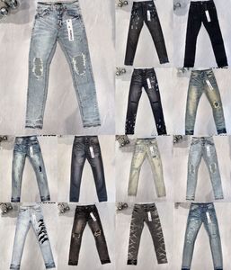 Diseñador para pantanos Pantalones morados Tendencias de jeans desencadenados Biker Rieber Slim Fit Motorcycle Mans Men apilados Jeans Jeans Hole