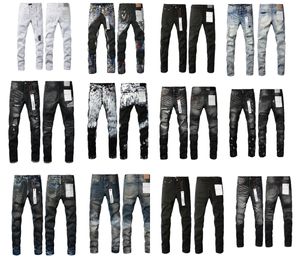 Ontwerper voor herenbroeken Paarse paarse jeans aanpassen trends bedroefd zwart gescheurde motorrijder slanke fit mans gestapelde mannen baggy jeans gat