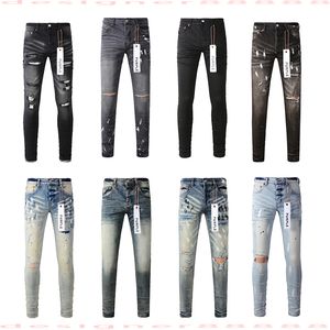 Designer voor heren paarse merkjeans skinny motorfiets trendy gescheurd patchwork gat het hele jaar door slanke benen