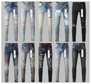 Designer pour hommes en jean pour hommes en jeans skinny moto à la mode de patchwork déchiré toute l'année mince à jambes
