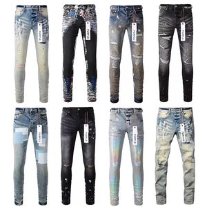 Designer pour hommes Skinny moto à la mode déchiré Patchwork trou toute l'année jambe mince en gros violet marque jean