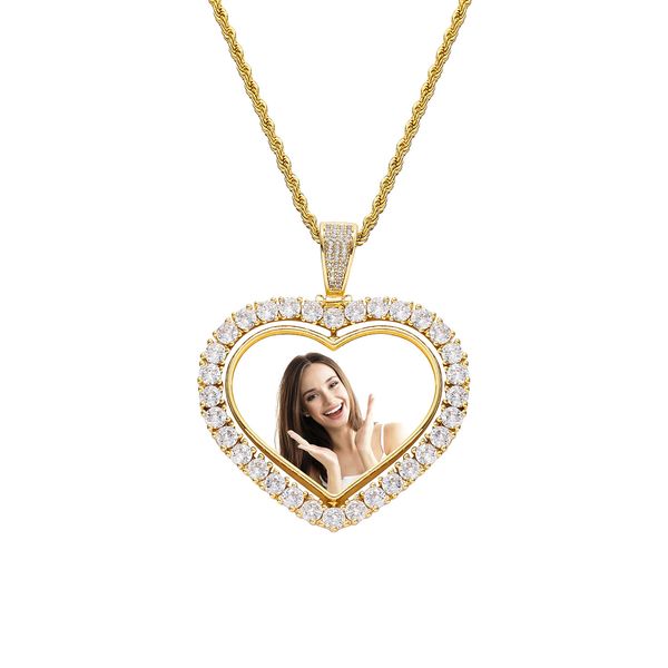 Concepteur pour femmes amour coeur personnalisé personnalisé bricolage cadre Photo Double face pendentif collier Hip Hop hommes chaîne bijoux cadeau