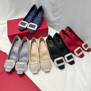 Topkwaliteit kristallen gesp vierkante vierkante tenen pumps hakken dikke blokhak sandalen designer kledingschoenen feest trouwschoenen