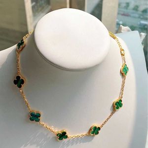 Designer vierbladige klaver luxe top sieraden accessoires voor vrouwen cleef v gold high edition tien bloem pauw groen ketting voor vrouwen dik vergulde 18k roségoud