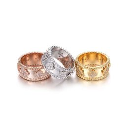 designer klavertje vier ring designer jewlery charm vrouwen engagement trouwringen luxe moissanite ring Rose goud Zilver Titanium