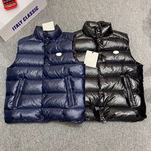 Diseñador para hombre chalecos acolchados cuello alto chaleco abajo chaqueta de invierno negro insignia bordada chaquetas de abrigo cálidas tamaño 1-6