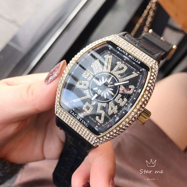 Diseñador Frank Mueller Relojes Diamond Menwatch Dragon Tótem Dial 5A Movimiento de cuarzo de alta calidad UHR ICED OUT MONTRE LUXE LUXE CORRETA DE LEATRO MONTRE OVIR