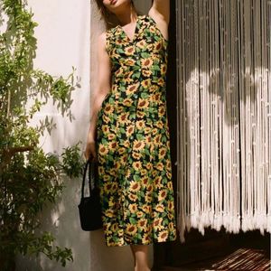 Designer Franse vrouwen Designer Designer Kleding Gedrukte mouwloze middelste lengte met een revers en een split -jurk met een enkele borsten 8