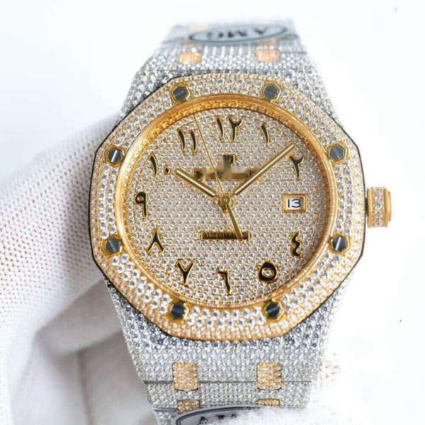 Reloj de diseñador con diamantes completos, reloj Ice out para hombre, reloj ap menwatch G9U9, movimiento mecánico automático, uhr, corona, busto, reloj real