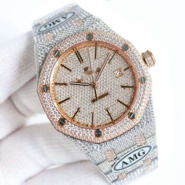 Reloj de diseñador con diamantes completos Ice out para hombre, reloj ap menwatch 8O70, movimiento mecánico automático, uhr, corona, busto, reloj real