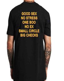 Designer grappig t shirts goede seks geen stress één boo no ex kleine cirkel grote checks t shirt letter print t -shirt back back eu maat katoen S4209349