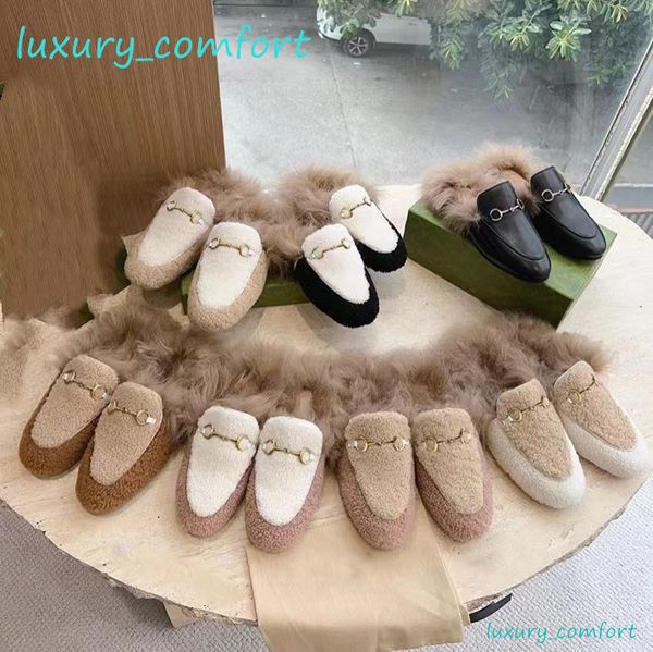 Designer Fur Lined Slides Mules Femmes Pantoufles Chaussures Mocassins 100% Cuir véritable Luxe Taille 34-42 Designer Top Qualité Shearling-Lined Princetown Classics Chaussures habillées