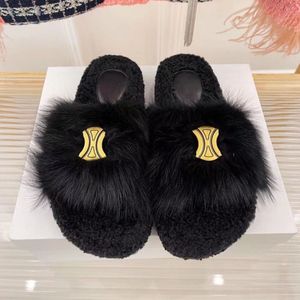 Designer Fur Slides Slippers Dames Wol Slides Skin Chypre Slipper Zachte harige sandalen Winter Warm Comfortabel Fuzzy Girl Flip Flop Slipper Schoenen 2475