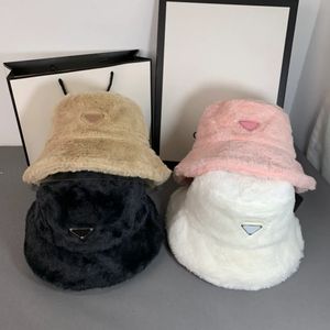 Chapeaux seau en fourrure à large bord pour hommes et femmes Designer de luxe en peluche floue hiver printemps automne solide décontracté doux blanc rose noir kaki doublure en satin