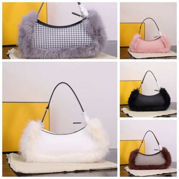 Diseñador FW22 O Lock Fur Swing Bolsas de hombro Axila Bolsa de cadena Media Luna Hobos Cross Body Bolso Lienzo Cuero Monedero Roma Zip Tote 8BS068A