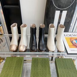 Designer G Hoogste editie echt leer dikke hak Chelsea korte laarzen Dames 2023 nieuwe slanke laarzen Martin Boots