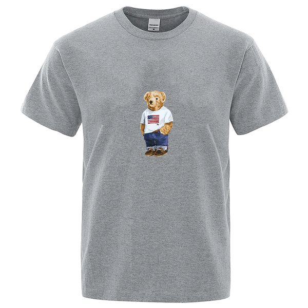 Concepteur Gentleman ours en peluche dessins animé mignon impression été mâle hauts T-Shirt en coton T-Shirt Hip Hop T-Shirts vêtements T-Shirts