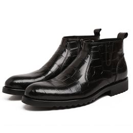 Designer en cuir véritable bottes hommes mode Crocodile motif décontracté fermeture éclair bottines bout rond chaussures habillées