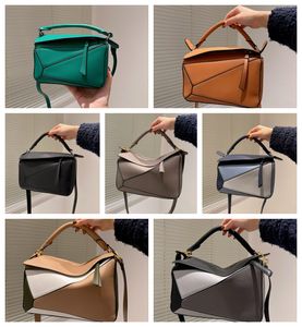 Designer en cuir véritable sac à main épaule seau femme puzzle pochette bandoulière géométrie carré contraste couleur patchwork fourre-tout 10 18