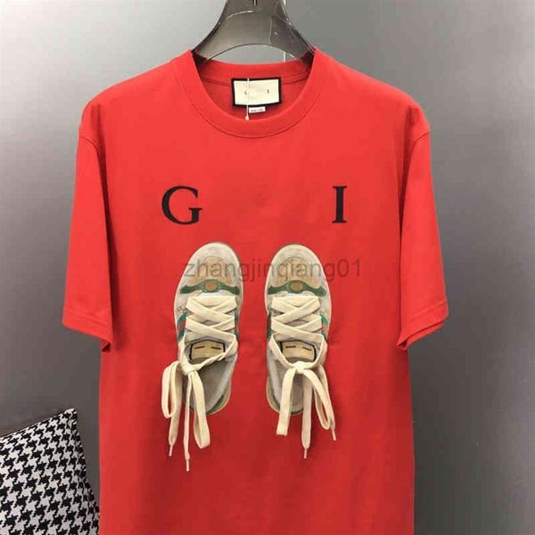 Designer GG CC T Shirt Vintage Surdimensionné Luxe Mode Été Nouveau Pur Coton Chaussures Sales Modèle Ancienne Maison Elace Lâche Grand Me254H