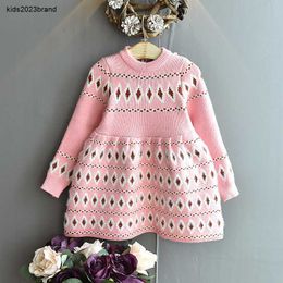 Designer meisje jurk herfst winter baby kinderen gebreide dieptepunt jacquard lange mouwen stretch slanke trui jurken