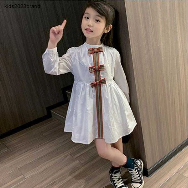 Robe de styliste pour filles, style collège, tenue de princesse à nœud doux, vêtements de printemps pour enfants, vêtements de princesse blancs