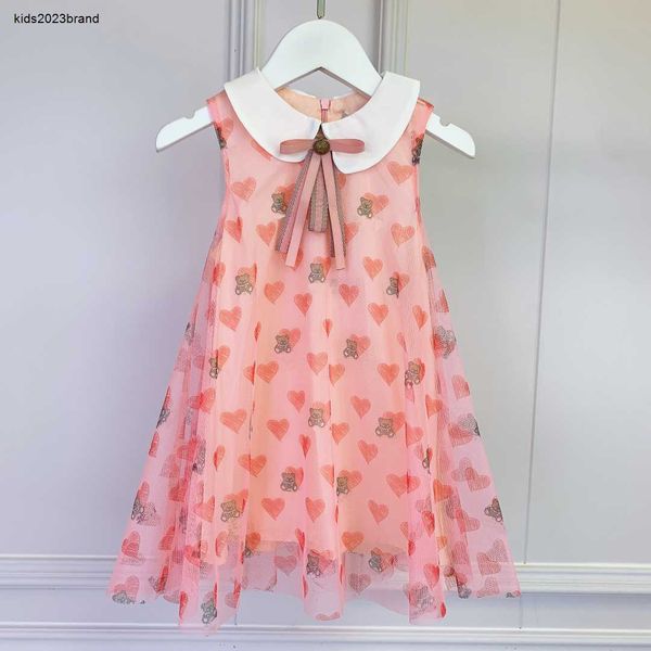 Robe de styliste pour filles, robes pour enfants, marque de styliste, jupe ours rose, col de poupée, taille 100-150CM