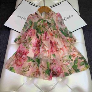 designer girl Dress summer Baby Flowers Dress Spring kids Girls Bow Long Sleeve Dresses Sweet Children Clothes tops