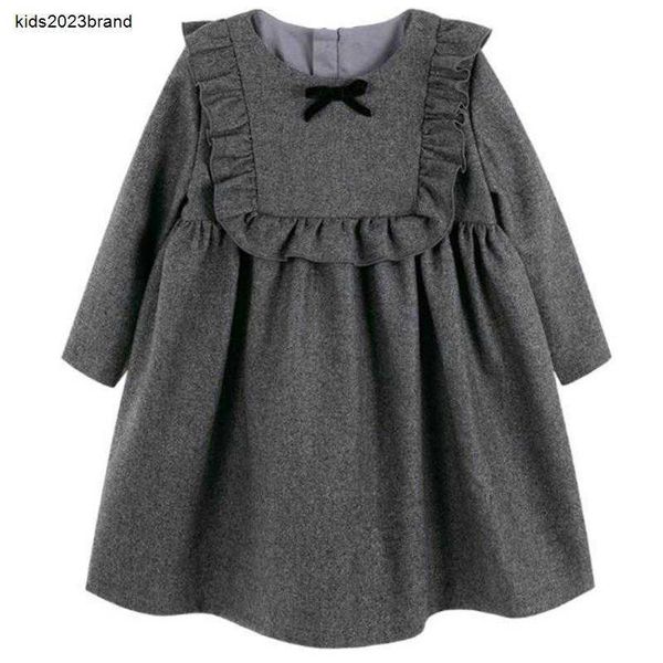 Designer Girl Robes Babby Hiver Vinatge Preppy Style Laine Princesse Robe Enfants À Manches Longues Volants Brillant Robe A-ligne