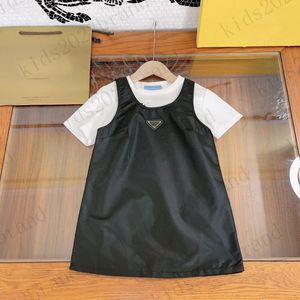 filles de concepteur robes ensembles haut de gamme enfants robe à bretelles en deux pièces robe gilet noir avec t-shirts marque enfants jupes taille 110-160cm