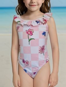 Designer Girls Flowers imprimé un maillot de bain en une seule pièce pour enfants falbala une lettre d'épaule nage de bain de plage d'été