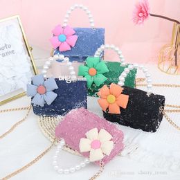 Designer Girls Princess Handtassen Zoete Kinderen 3D Flower Gedrukte Pearl One Shoulder Bags Cute Children Luxury Letter Gedrukte Messenger Bag F1387