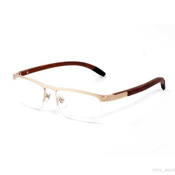 Montures de lunettes de créateurs en lunettes de soleil classiques en acier inoxydable noir doré marron branches de lunettes en métal avec bois pour hommes femme planche accessoires de lunettes Opti