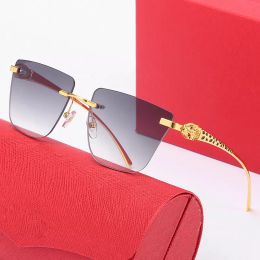 Glasias de diseñador Gafas de sol de diseñador con cajas Glasias de lujo Gafas sin marco Diseñadores con exceso de leopardo Big Leopard Gold Eyeglass UV400 Sun Gaflass Eyewear