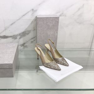 Sandales de paillettes de créateurs 8,5 cm talons mode femmes pompes noires en peau d'agneau dans les chaussures de mariage d'été de qualité supérieure