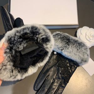 Gants de créateur en cuir CH pour femmes, en peau de mouton, en fourrure de lapin, mitaine d'hiver pour femmes, réplique officielle, qualité européenne, taille T0P, cadeau parfait YY