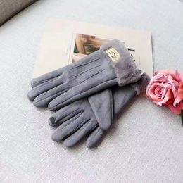 Designerhandschoenen Luxe handschoenen UGGH Wanten Vijf Vingers Handschoenen vrouw Zwart grijs roze Kaki PU-handschoenen Mode eenvoudige plus donzige handschoenen