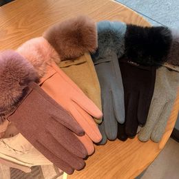 Gants de créateur gants à écran tactile hiver femmes en peluche et épais coupe-vent gants en coton en peluche cyclisme et conduite gants à cinq doigts résistants au froid