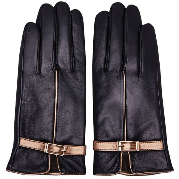 Gants de designer polyvalents classiques de luxe de marque de chèvre gants en peau de chèvre femmes hiver doublure épaisse en cuir noir or gants de conduite en peau de mouton 162UW