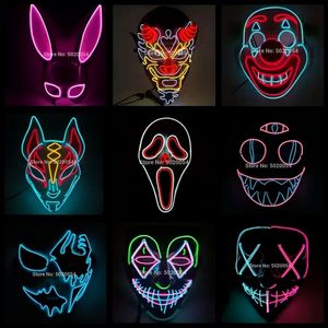 Masque facial brillant de designer Halloween Décorations Glow cosplay masques coser matériau PVC LED Lightning femmes hommes costumes FY9585 t1011