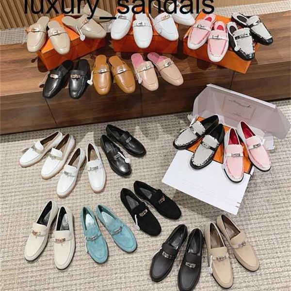 Designer Go Mules Sandales Mueller Pantoufles Daim Taupe Qualité supérieure Nouveau Polyvalent Fond Plat Demi-Toe Muller Femmes Bouton Classique Femmes Quotidien Cuir Véritable Ba