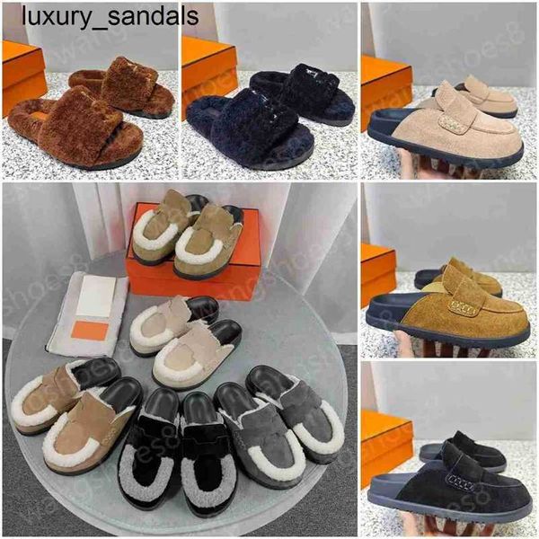 Designer Go Mules Sandales Mueller Pantoufles Daim Taupe Top Qualité Hommes Femmes Go Luxe Printemps Automne Classique Peluche Demi Tuo Baotou Extérieur Mode Taille Plate 35-45