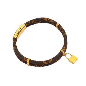 Designer Gold Curb Armbanden Vrouwen Lock Hanger Merk Brief Leer Vintage Design Sieraden Gift Roestvrij Stalen Armband met Doos