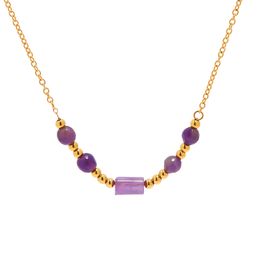 Designer Gold Minimalistische ketting Ketting voor vrouwen Roestvrij staal vergulde 18k goud Purple Stone Trend Dagelijkse reisfeestjes sieraden