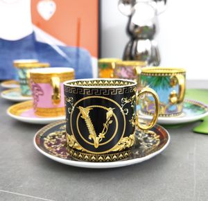Tasse dorée de styliste, tasse de ménage de luxe en porcelaine, ensemble de tasses à thé élégantes, tasse à boisson, lait, vaisselle de cuisine, ensemble d'assiettes